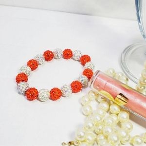 #U13 New Crystal Sparkling Ball Bracelet Red & Silver Elastic One Size